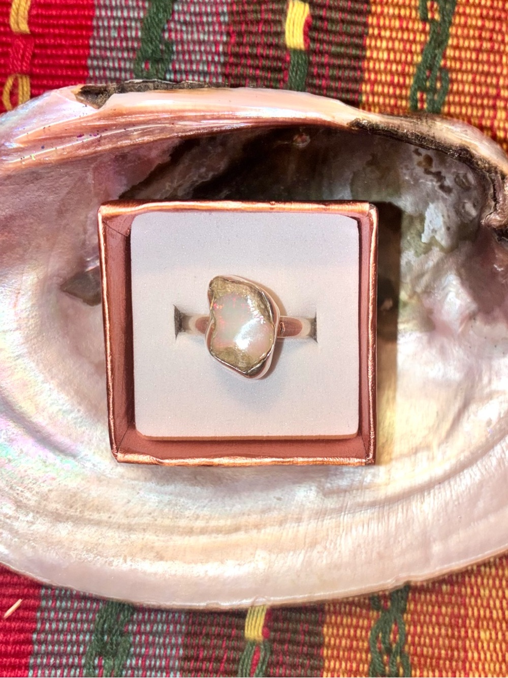 Raw Natural Ethiopian Opal Stone set in Sterling Silver Size 9